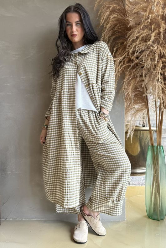 Annie Gingham Peter Pan Frock Coat Olive